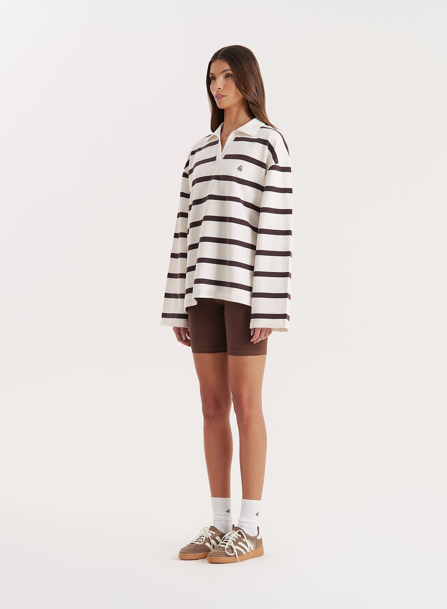 Cream Stripe Oversized Rugby Top